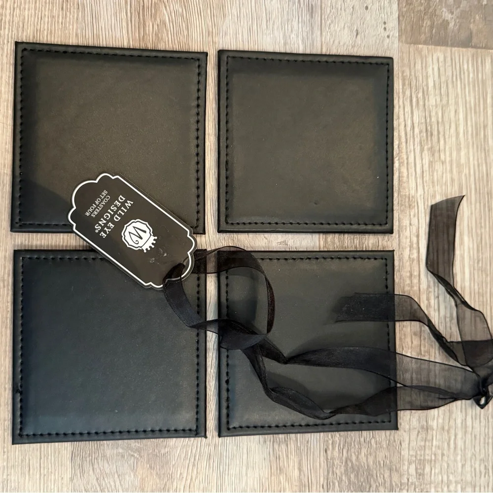 Wild Eye Designs Black Leather Coasters set of Four